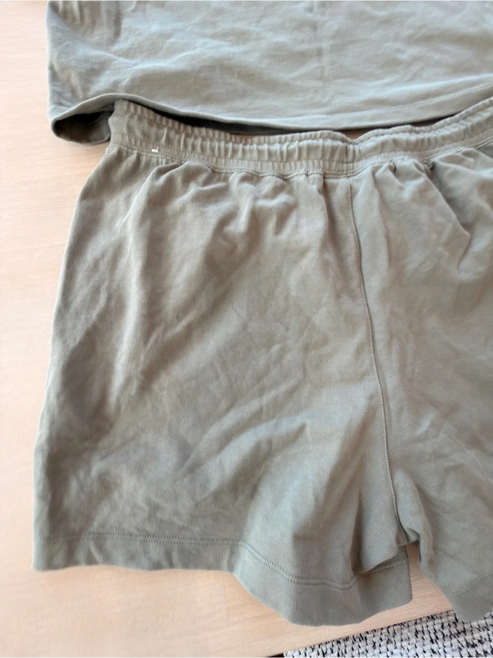 Nike Women’s Olive Green Crop Tee (Medium) & Drawstring Shorts (Large) Set